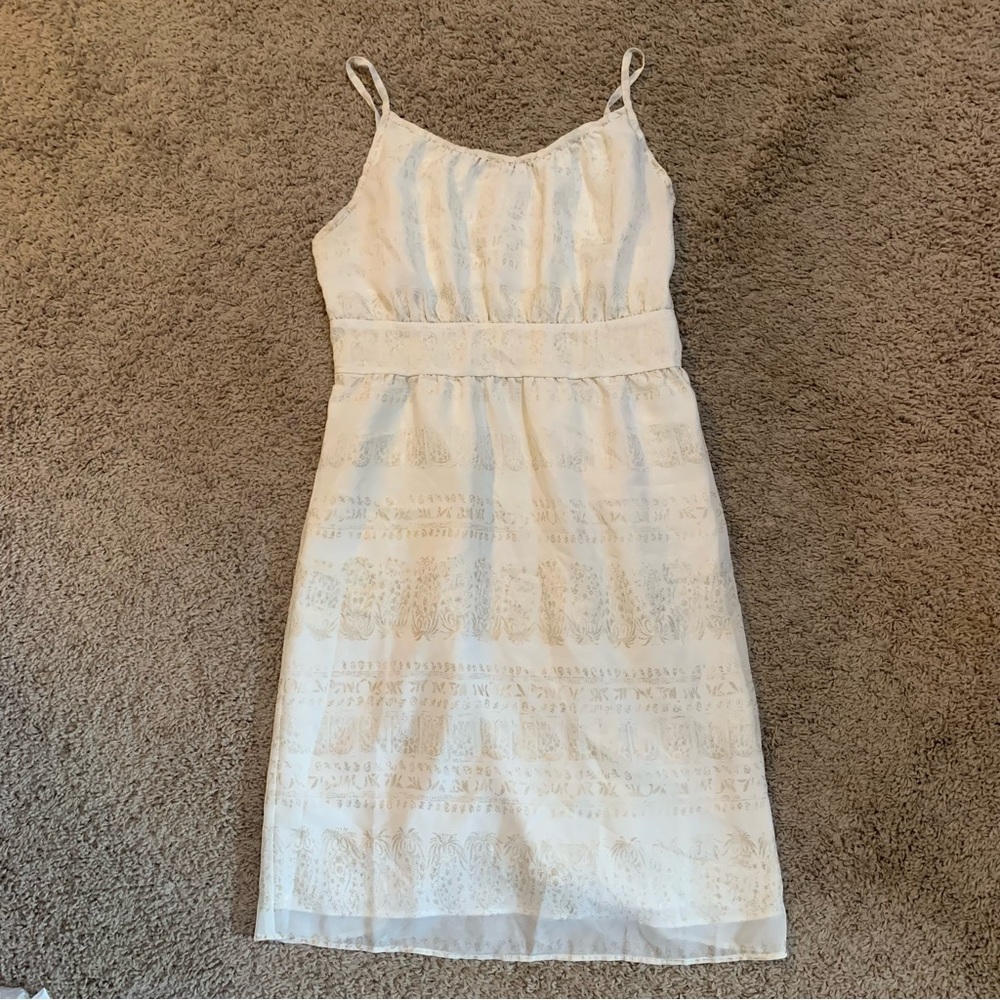 MARK. Ivory Gold Spaghetti Strap Dress Small